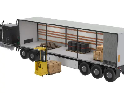 Forklift Loading Semi Truck 3D model