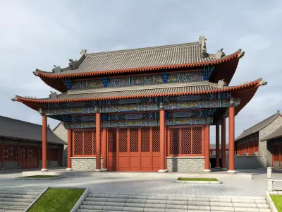 Chinese ancient architecture Low-poly 3D model 3