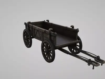  Medieval Viking horse-drawn chariot 3D model Low-poly 3D model