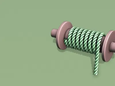 Well rope Pulley Low-poly 3D model