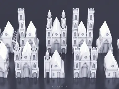 Medieval building pack Low-poly 3D model by SFDEMIR