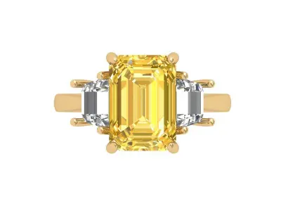 Emerald 3 Stone Art Deco Ring 3D print model 3