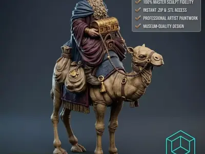 Melchior on Camel High-Detail Nativity King  3D print model