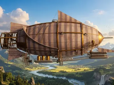 Vintage Steampunk Dirigible Airship Low-poly 3D model