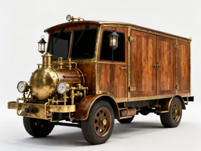 Realistic Steampunk Delivery Truck 3D Model Low-poly 3D model