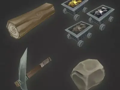RTS Mining Items  - Low Poly Hand Painted Low-poly 3D model
