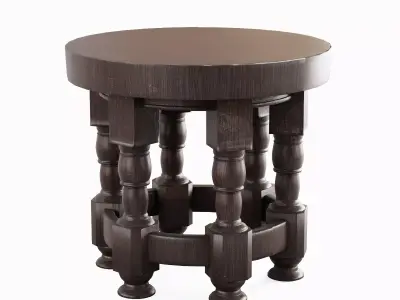 Wooden Round Table Set 3D model