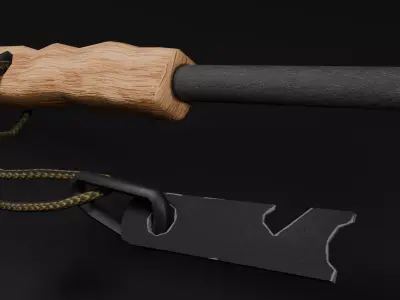 Ferro Rod Firestarter Low Poly Bushcraft Tool Low-poly 3D model