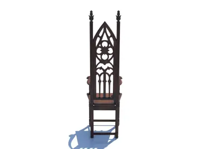 Gothic Throne Chair   Medieval Wooden Armchair PBR 3D model