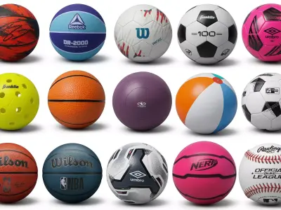 Realistic Sports Balls Collection 17 Types Low-poly 3D model