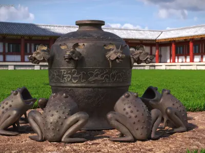 Ancient Chinese Seismograph on Ground 3D model