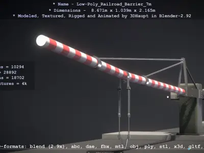 Low-Poly Railroad Barrier 7m Low-poly 3D model