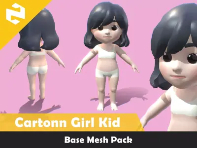 Base Mesh Pack - Cartoon Girl Kid  Low-poly 3D model