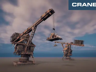 Giant Medieval Cranes Pack Low-poly 3D model