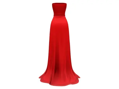 Elegant Long Red Gown Dress With Train Low-poly 3D model
