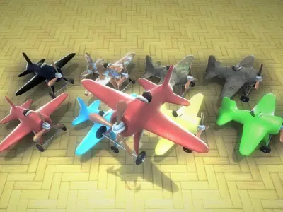 Toy Plane Low-Poly 8 colours Low-poly 3D model