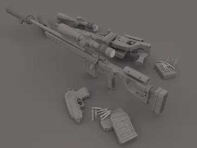 sniper 3d model rifle and accessories 3D model