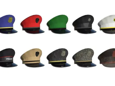 10 Police Caps - Military Character Design Fashion 3D Model Pack