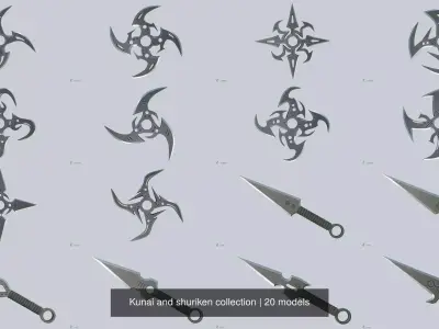 Kunai and shuriken collection 3D Model Pack