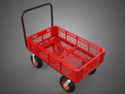 PUSH HAND CART HANDLE CRATE NET BASKET WAGON TROLLEY POLY TRAY 4 3D model