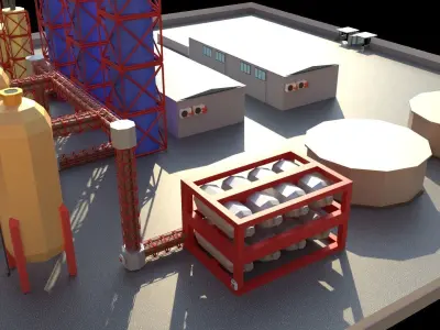 industrial site low poly  Low-poly 3D model