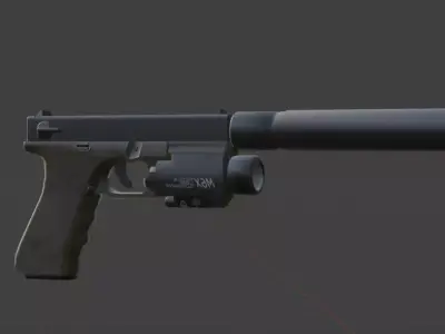 Glock 18 with Silencer and Laser Low-poly 3D model