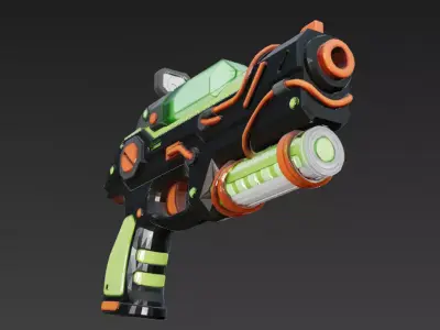 Cartoon Cyber Black Green Pistol 3D Model PBR Low-poly 3D model