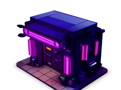 Cyberpunk Neon Shop LowPoly Game Asset Low-poly 3D model