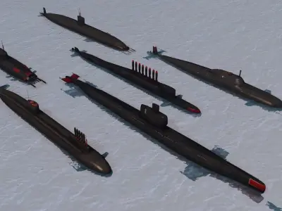 Pack Of 6 low poly game ready nuclear battle submarines  Low-poly 3D model