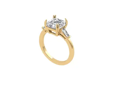 Emerald 3 Stone Art Deco Ring 3D print model get