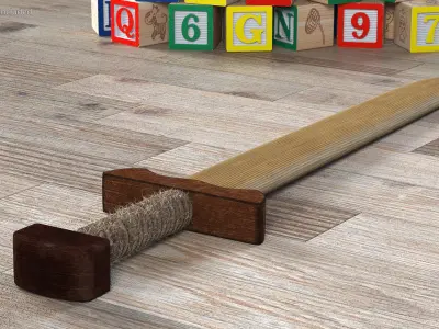 Wooden Practice Sword Fur 3D model