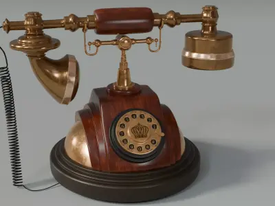 Antique Rotary Telephone - Vintage Brass and Wood Desk Decor 3D model
