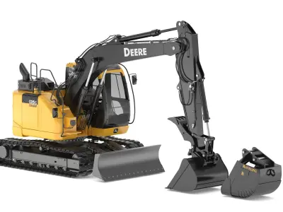 John Deere 135g and Bucket 3D model