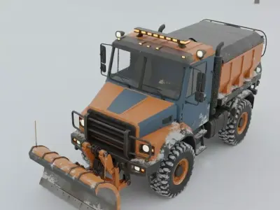 Winter Snow Plow Truck Vehicle 3D Model Low-poly 3D model
