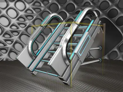 Sci-Fi Stairs - 1 - Silver Blue Neon Light Version  Low-poly 3D model