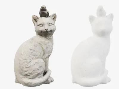 3D Scanned Cat Statue With A Bird Low-poly 3D model