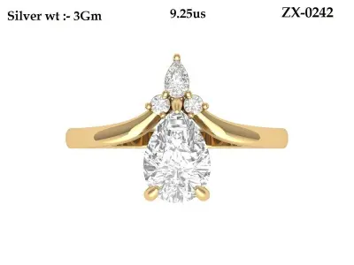 Pear Solitaire Ring 3D print model 8