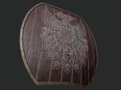 Slavic hybrid shield-painted red with pheasant symbol Low-poly 3D model