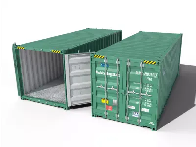 20ft Cargo Container Green Low-poly 3D model