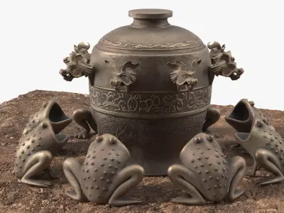 Ancient Chinese Seismograph on Ground 3D model