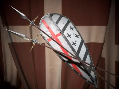 Medieval logn templar battle spear and Knight big shield pack Low-poly 3D model