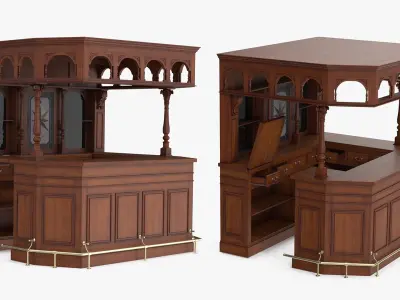  Victorian Style Bar Unit with Overhead Shelves Dark Wood Brown 