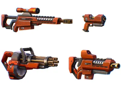 Weapons Set 4 Gun Pistol Assault rifle Sniper rifle machine gun 3D Model Pack shop