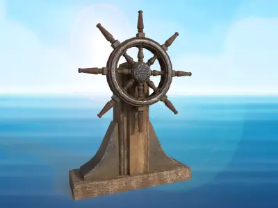 Steering wheel for a sea ship and a bell Wheel 3D model Low-poly 3D model get