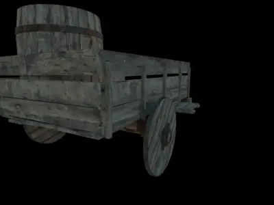 mid-poly cart and barrel with texturing 3D model