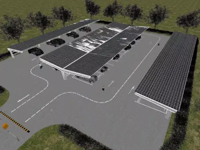 L-shaped solar panel carport - parking lot 3D model