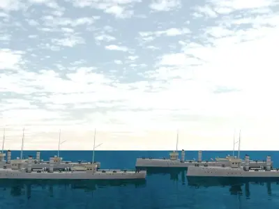 Four different fictitious destroyers 3D model