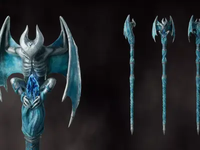 Bat Demon Staff - Game ready 3D model Low-poly 3D model