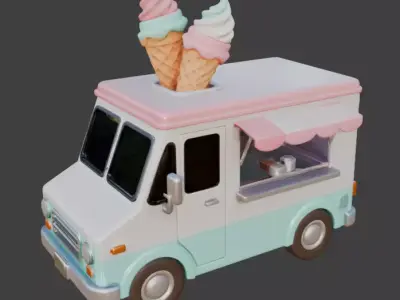 Summer Treats Mobile Ice Cream Shop 3D Model Low-poly 3D model