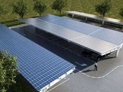 L-shaped solar panel carport - parking lot 3D model